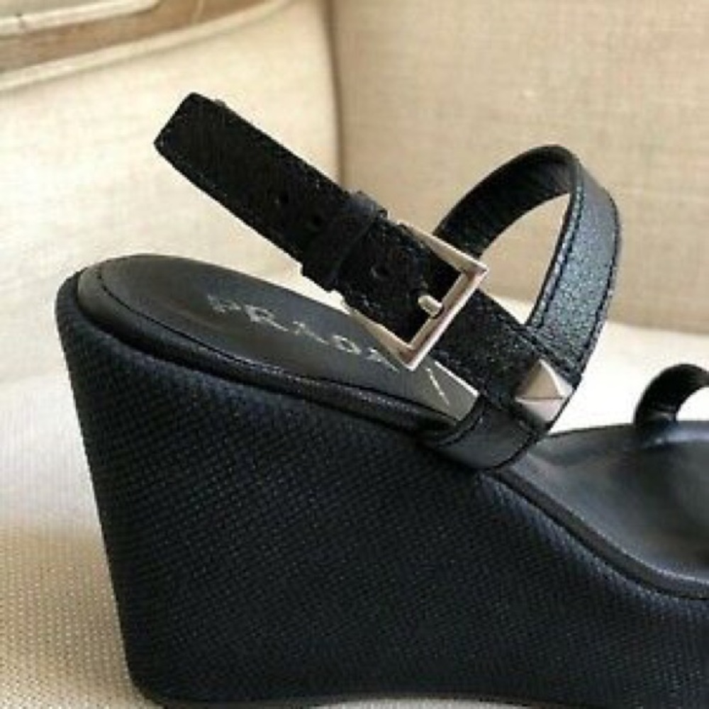 Prada Platform Sandals Black Leather Wedge Buckle - Picture 5 of 8